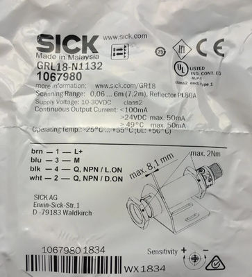 SICK GRL18-N1132 फोटोइलेक्ट्रिक सेंसर GR18 650 एनएम तरंग दैर्ध्य के साथ