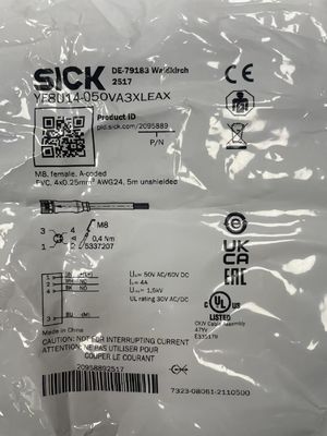 IP20 टर्मिनल्स EN 60529 SICK YF8U14-050VA3XLEAX सेंसर/एक्ट्यूएटर केबल जिसमें 40 mA करंट खपत है